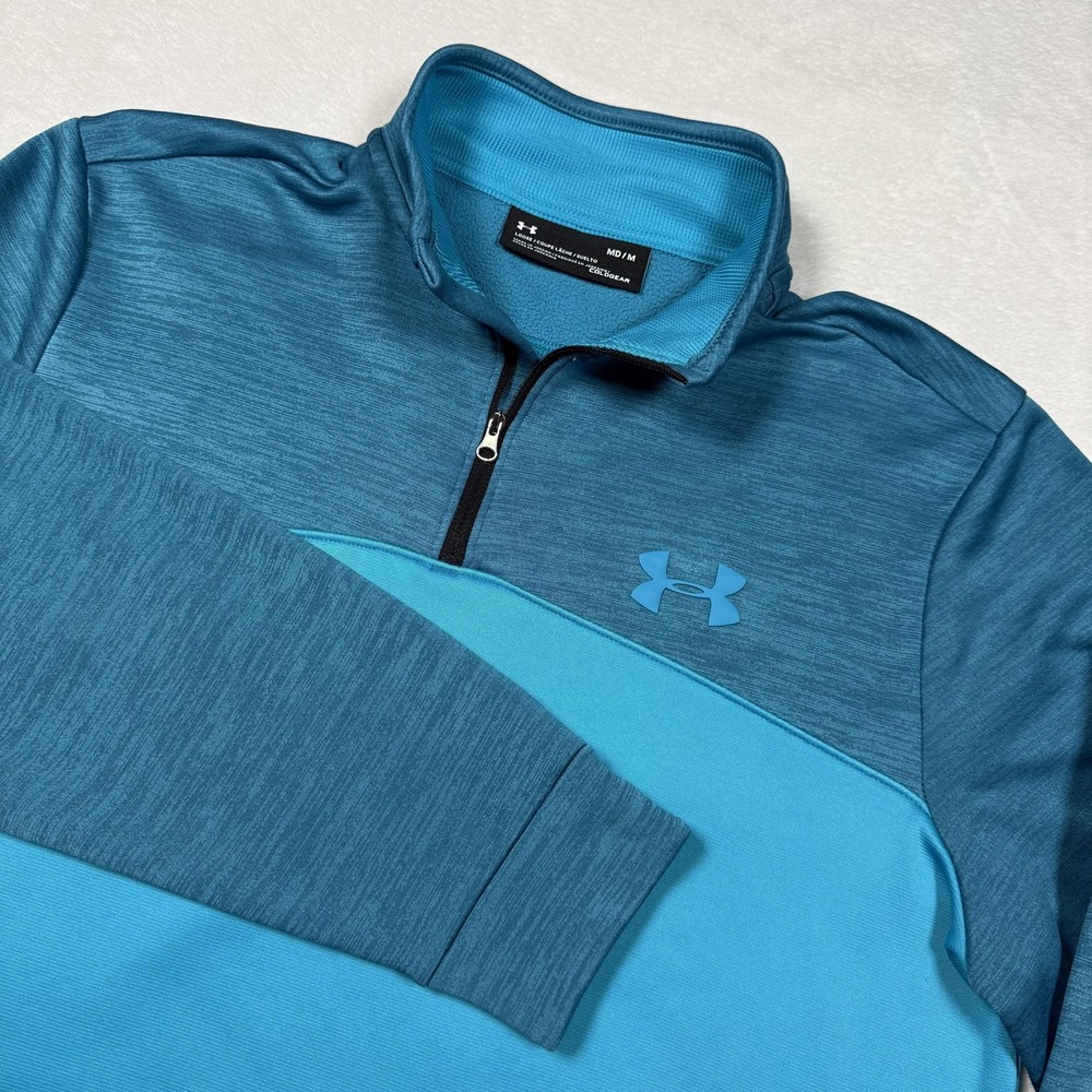 Under Armour ColdGear Pullover Mens Medium Blue Colorblock 1/4 Zip Thermal